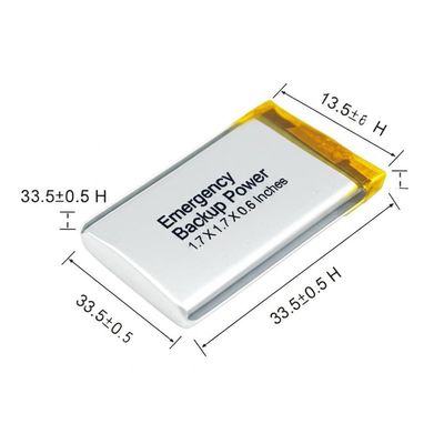 Small Size Emergency Backup Power Battery 1.7 X 1.7 X 0.6 Inches Cell Dimension 33.5±0.5 H
