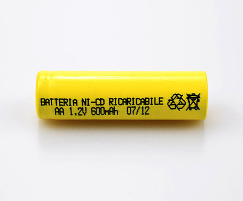 16.6g 1.2 V Ni Cd Battery Rechargeable Yellow PVC AA600mAh