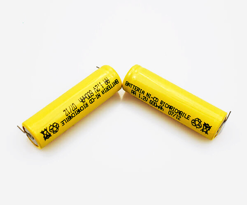 16.6g 1.2 V Ni Cd Battery Rechargeable Yellow PVC AA600mAh