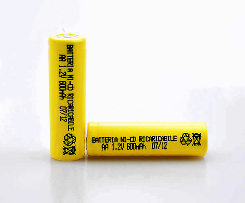 16.6g 1.2 V Ni Cd Battery Rechargeable Yellow PVC AA600mAh